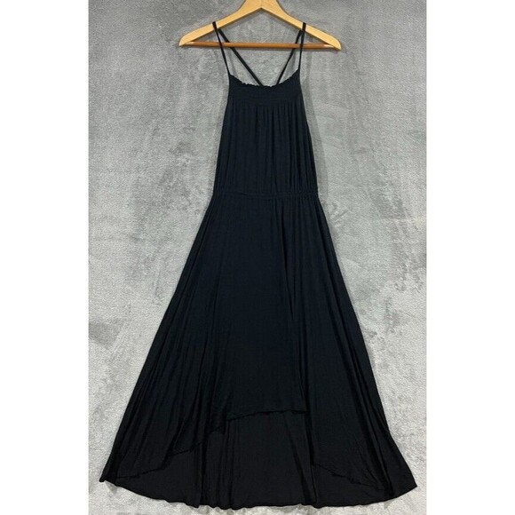 GAP Midi Maxi Black Halter Dress Smocked Lightweight Stretchy Tie Back Sz XS - Picture 1 of 11